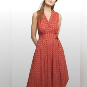 Anthropologie Elm Burnt Orange Eyelet Fit and Flare Sleeveless Midi Dress Size 2